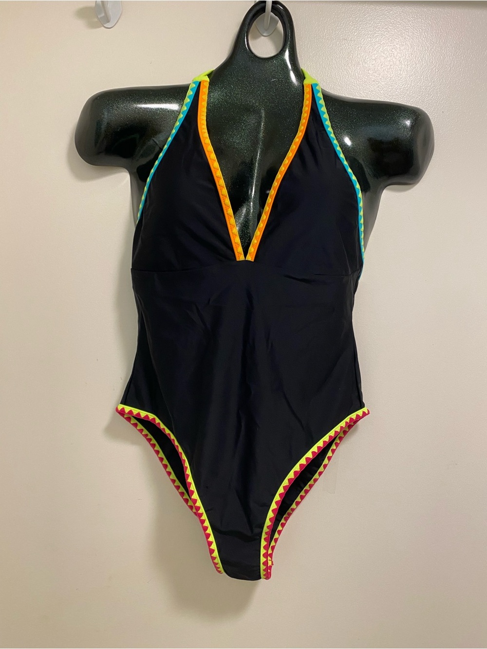 Black One-Piece Swimsuit with Neon Trim
